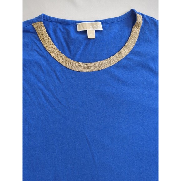 Michael Kors Women's Blue Knit Top Gold Accent Neckline Sleeveless Plus Size 0X - Picture 3 of 11